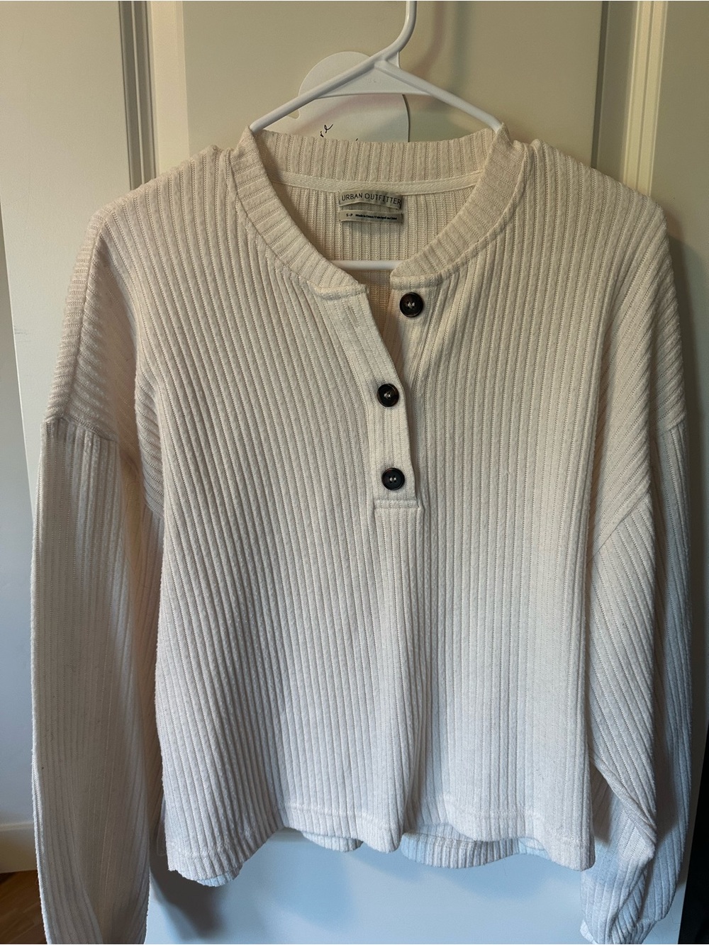 Urban Outfitters Cream Ribbed Henley Sweater